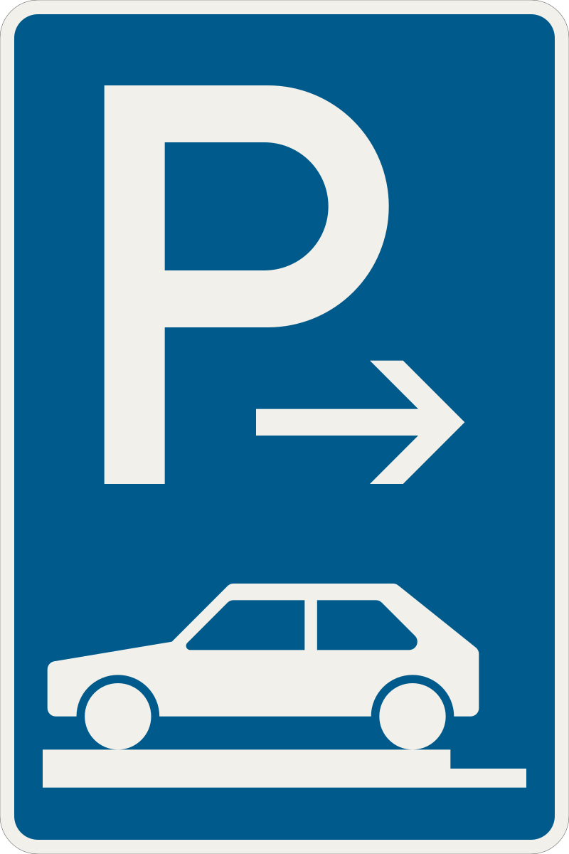 273 81 Parkovanie na chodniku priecne uplne umiestnenie sikmo pozdlzne vlavo zaciatok platnosti.svg