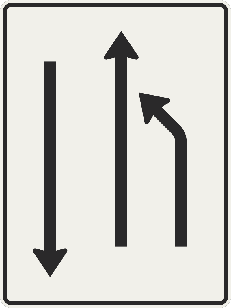413 20 Znizenie poctu jazdnych pruhov vpravo pokracuje 1 pruh 1 v protismere.svg
