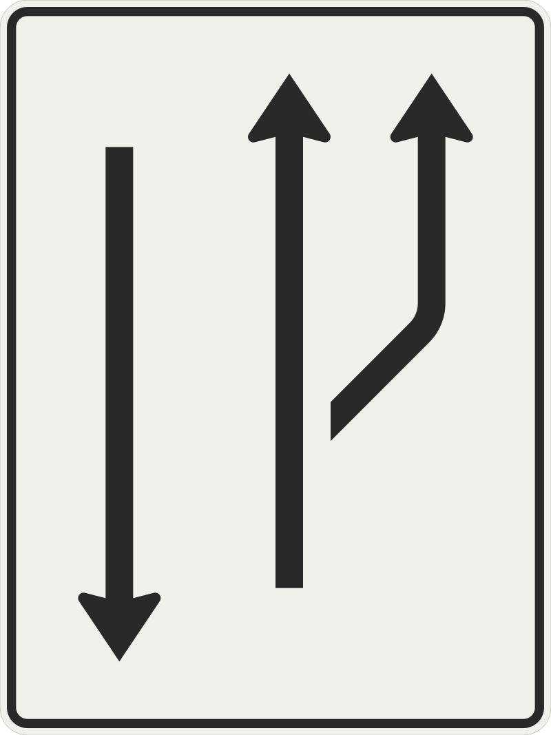 423 20 Zvysenie poctu jazdnych pruhov vpravo pokracuju 2 pruhy 1 v protismere.svg