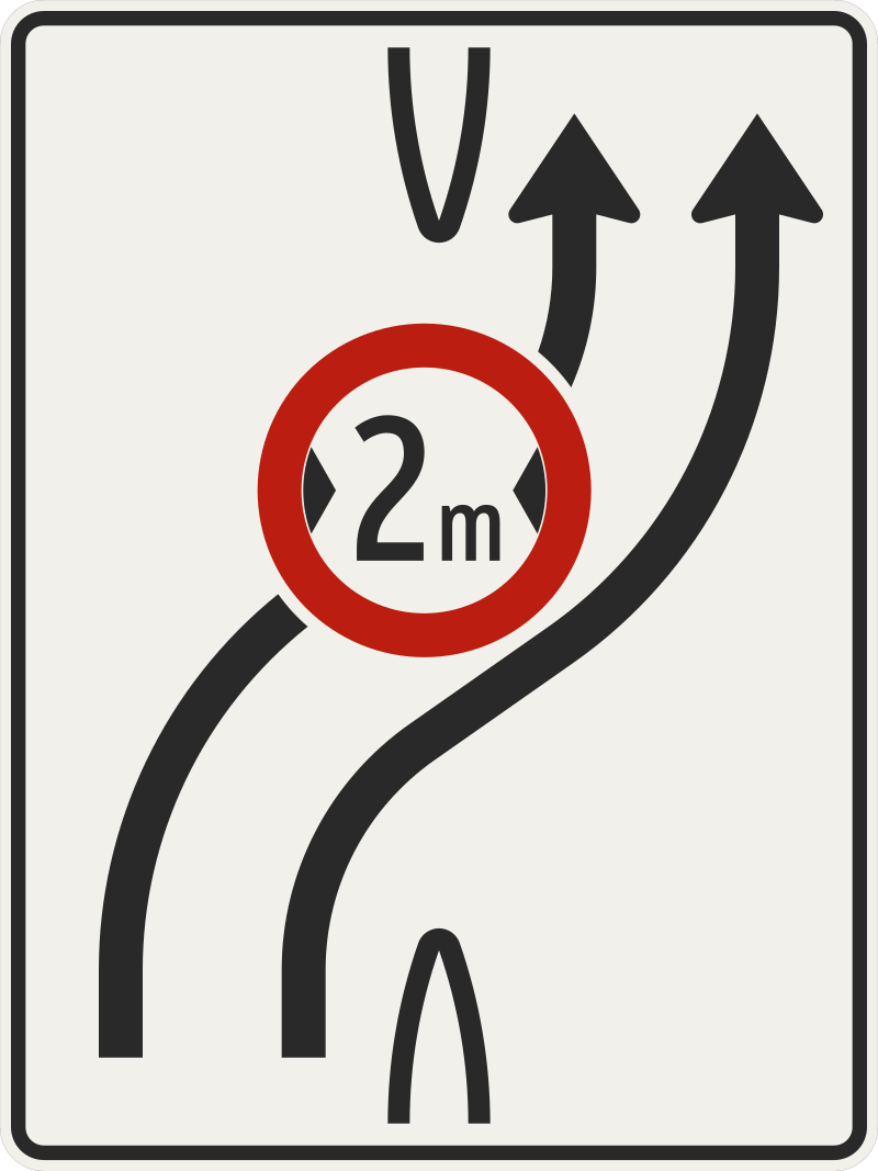 800px 444 21 Presmerovanie jazdnych pruhov do protismeru doprava 2 pruhy s vlozenou regulacnou znackou.svg